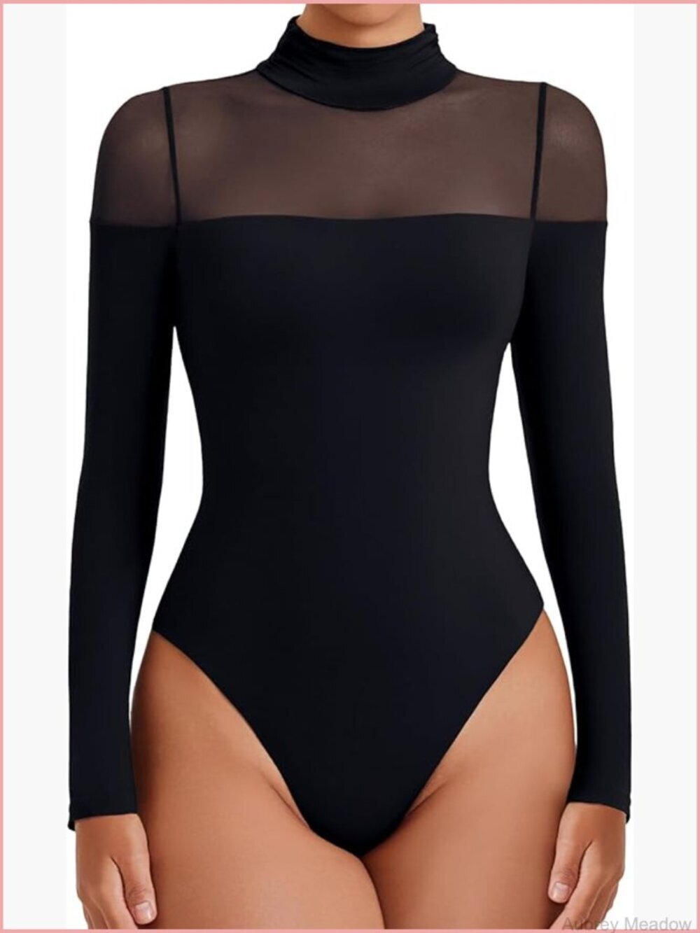 Long Sleeve Body Suit Turtleneck Mesh Leotard Top Thong Snap Closure Going Out